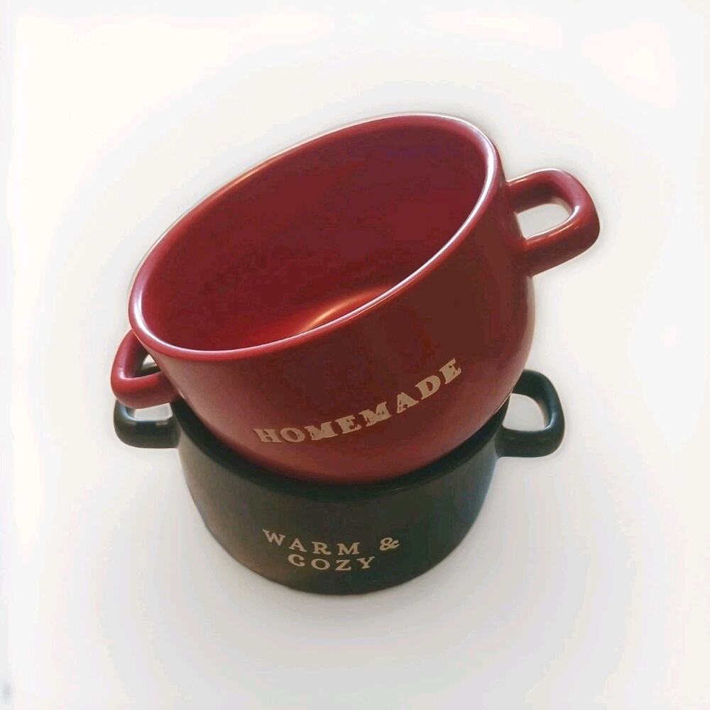 Red/Green Christmas Soup Bowls - Warm/Cozy & Homemade, Microwave/Dishwasher Safe